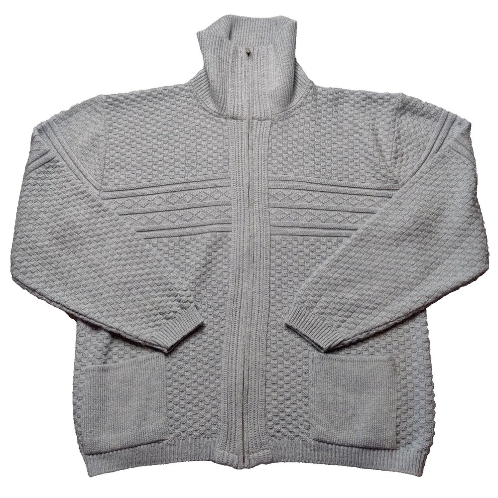 VTG LONDON FOG Men XL Gray Blue Acrylic Zip Turtle‎ Neck Sweater Made In USA